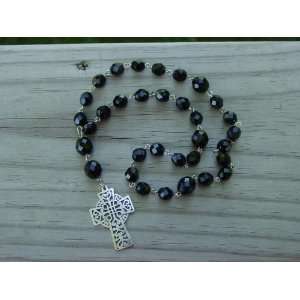  Anglican Prayer Beads, Rosary   Fire Polished Black Czech 