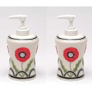   Wild Poppy Flower Soap Lotion Pump Dispenser, Set of 2