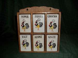 Vintage Rooster Spice Rack & Six Shakers Made in Japan  