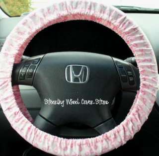 Car Steering Wheel Cover Pink Breast Cancer Ribbon Dots  