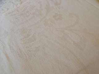 VTG WHITE LINEN FLORAL DAMASK TABLE CLOTH 52X80  
