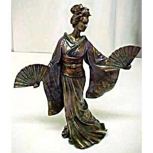  Japanese Geisha Fan Dancer Statue Asian Art Decor