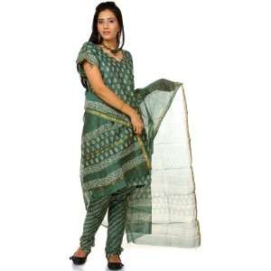   Printed Chanderi Choodidaar Salwar Suit   Cotton Silk 