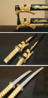 Samurai Sword Deluxe Golden Dragon Katana Set Mini Knives Set (Stand 