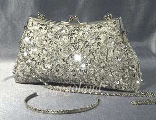 Shiny Silver Bead Sequin Top handle Bag Purse C87130S  