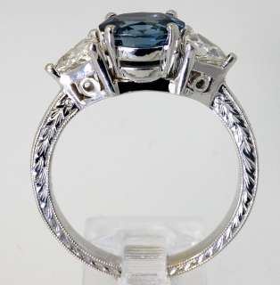   25CT SAPPHIRE & TRILLION DIAMOND DETAILED 14K WHITE GOLD RING  