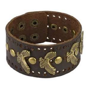 Brown Genuine Leather Bracelet with Antiqued Gold Plated Eagle Accents 