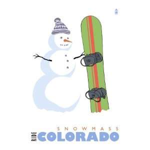  Snowmass, Colorado, Snowman with Snowboard Stretched 