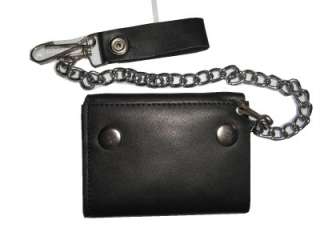 BIKERS HIP TRI FOLD LEATHER WALLET W/ CHAIN  