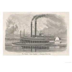 The Elegant Mississippi Paddle Steamer Great Republic Giclee Poster 
