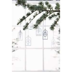  Set of 6 White Metal Christmas Miniature Danish Ornaments 