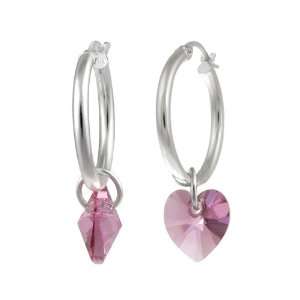   Hoop with Pink Crystallized Swarovski Element Heart Drop Earrings