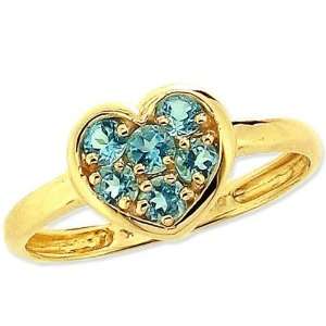   Dainty Gem Studded Sweet Heart Promise Ring Swiss Blue Topaz, size6