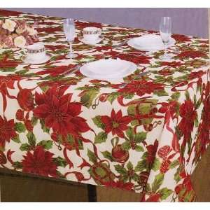   Tablecloth 70 Round Poinsettia, Ornament, Gift Box (White Background