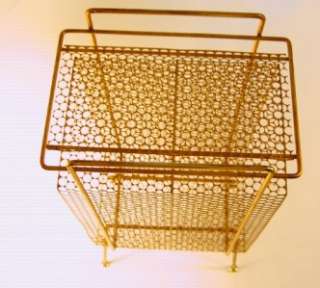 Vintage/retro/mod magazine rack shelf wire mesh mid century metal gold 