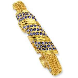  7in Simulated Tanzanite Pave Mesh Bracelet/Gold Plated 