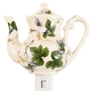  Victorian Ivy Leaves Teapot Porcelain Night Light NEW 