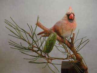 Female Northern Cardinal Original Wood Carving  