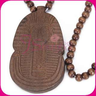 New Brown Egypt Pharaoh Rosary Pendant Necklace Wood Chain  