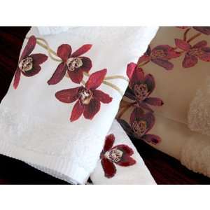  Anali Red Orchid Hand Towel on White Terry