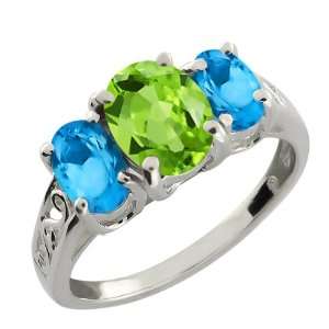   Oval Swiss Blue Topaz and Green Peridot 18k White Gold Ring Jewelry