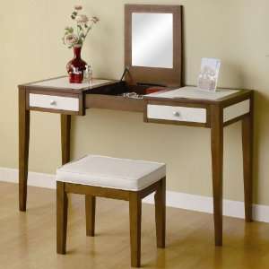  Vanity Table and Chair Set with Mirror in Two Tone Finish 