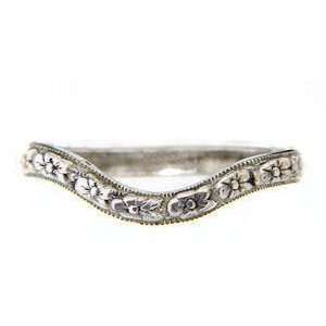  Vintage Style Sterling Silver 2.25mm Curved Floral Wedding Band 