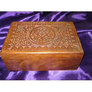    Floral Motif Walnut Wood Hand Carving Jewelry Box